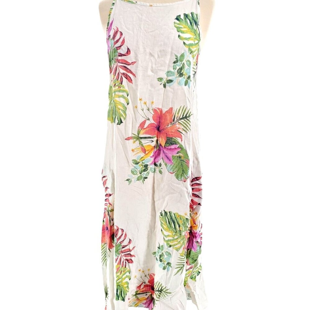 Lungo L’Arno S Italian Sleeveless Tropical Midi Pocket Sundress Linen A-line